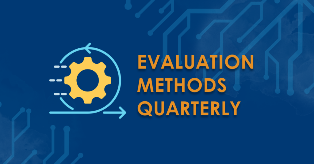 Decorative image with the title "Evaluation Methods Quarterly"