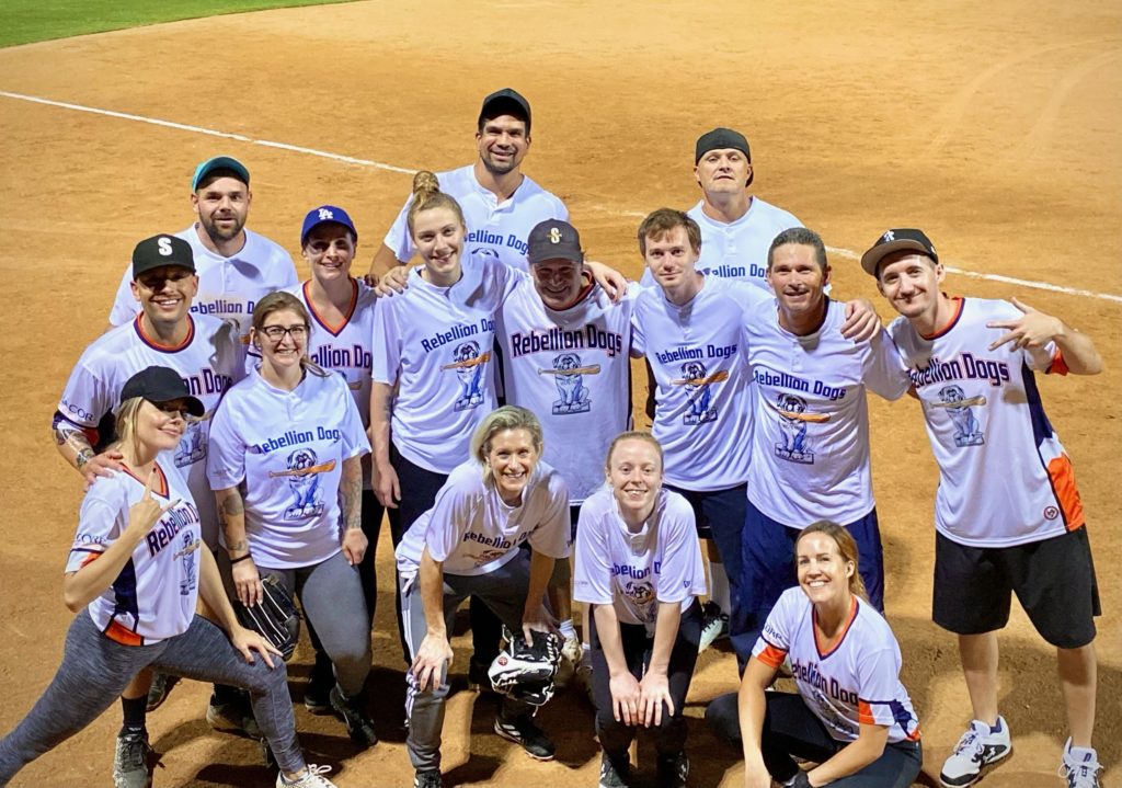 photograph of evalcorp's sponsored softball team Rebellion Dogs players